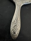 Vtg Hand Held Vanity Mirror Silver Plated Ornate Victorian Floral Heavy Pewter
