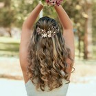 2 Pcs Bridal Crystal Hair Clips Ivory Flower Pink Rhinestone Gold Leaf Vine