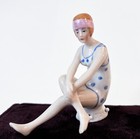 Vtg Lady Bathing Beauty Pin Cushion Figurine Half Doll Porcelain Old Germany