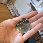 Vintage Round Silver Brooch Pin With Green Round Cabochon Stone  Signed