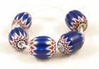 5 Old Venetian Six Layer Blue Chevron Glass African Trade Beads A