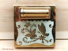 Butterflies Made In France Gold white-vintage Make Up powder Lipstick Compact