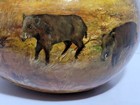 Folk Art Hand Painted Gourd Razorback Hogs Wild Boars Artist Signed