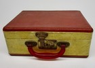 Vintage Suitcase Cosmetic Train Case Yellow Red Handle Mirror 50s 9  X 12  Decor