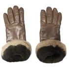 Auth Sermoneta Gloves - Dark Brown Beige Leather Fur Women s Gloves