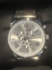 Akribos Xxiv Ak813ss Quartz Chronograph Date Tachymeter Silver Dial Mesh Box