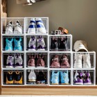 4 8x Foldable Shoe Box Storage Magnetic Stackable Plastic Sneaker Case Organizer