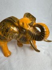 Large Vintage 13    Ceramic Elephant Figurine Orange Gold Drip Glaze Decor