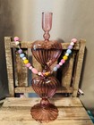 New Cupcake   Cashmere Hand Blown Pink Heart Candle Stick Holder Set
