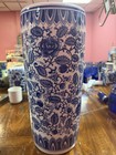 Vintage Blue White Porcelain Umbrella Stand 17 3 8    Floral Paisley Chinoiserie R