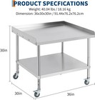 Stainless Steel Work Table Commercial Prep Table 36x30 Inch With 4 Casters