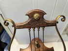 Antique Vintage Ornate Italian Regency Wood   Brass Lyre Tabletop Music Stand