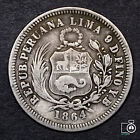 Peru  1 5 Sol 1864  D In Cornucopia  Derteano  Scarce Silver Coin 