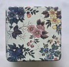 Vintage Daher Square Floral Hinged Lid Metal Tea Tin England Raised Letter Small