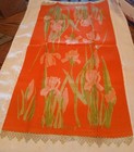 Vintage Linen Tea Towel Vera Neumann irises  With Crocheted Edging