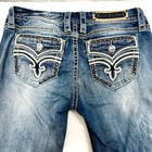 Rock Revival Faline Womens Blue Wash Embroided Easy Boot Jeans 28 Fit 32   x31    r2
