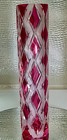 Cut To Clear Glass Crystal Bohemia Moser 11 3 8    Cranberry Pink Red Vase 