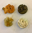 Vtg Chinese 4 Old Jade   Agate Hand Carved Monkey Riding Dragons Amulet Pendants