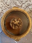 Vintage Gold-tone Glass Casket Jewelry Box Round Ornate Footed Top