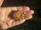 2b   Carved Cyprus Wood Netsuke Human Skull Collectable Figure