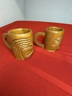 Small Wood Hand Carved Tiki Mugs cups-surf-mcm-beach Decor-hawaii-vtg-super Rad 