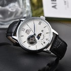 Sun   Moon Semi Skeleton Automatic Watch Men s Leather Strap Luxury Gift
