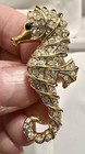 Swarovski Swan Signed Clear Crystal Seahorse Pin Brooch Vintage