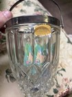 Vintage Lead Crystal Ice Bucket Silver Plated Rim Handle Diamond Cut Barware Og