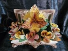 Vintage Capodimonte Porcelain Nuova Flower Orhidea Basket Centerpiece Italy