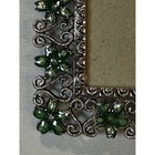 Vintage Silver Tone Green Enamel Flower Filigree Metal Picture Frame 4x5 5