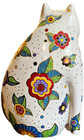 Vintage Laurel Burch Ceramic Cat Clock - White Floral - New Battery
