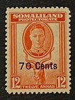 Travelstamps  1942 Somaliland Stamps Sc  122 Sg 111 - 70c On 12 Annas Kgvi Mogh