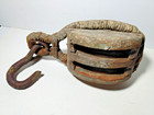 Large Antique Nautical  Marine  Boat Rope Clad Wood Block   Tackle Pulley 13 X 7