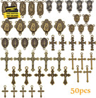 50pcs Rosary Cross And Center Miraculous Medal Charms Tibetan Jesus Crucifix Pen