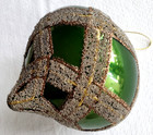 Celtic Glass Christmas Ornament Green Irish Celtic Knot 3 5 x3 5  Gray Gold Trim