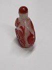 Old Chinese Glass Snuff Bottle With Red Overlay Antique Cracked 