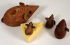 4 Vtg Otagiri Japan Korea Cryptomeria Wood Mouse On Cheese Figurine Lot