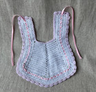 Vtg Hand Crochet Baby Girl Bib Pretty Pink Flowers And Satin Ribbon    So Dainty 