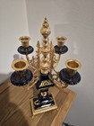 Vintage Mignon D  cor   Cobalt Blue   Gilt 5-arm Candelabra     Italy     Cracked Base
