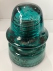 Vintage Hemingray Green Glass No  19 Insulator With Threaded Wood Peg   3