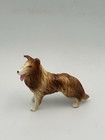 Vintage Porcelain Miniature Brown Collie Dog Figurines Set Of 2