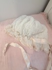 Antique Vtg Baby Bonnet Hat Net Lace Victorian French Rosettes Soft Pink Cream 