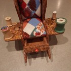 Vintage Wooden Rocking Chair Pin Cushion Sewing Thread Spool Holder 