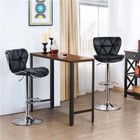 Set Of 2 Adjustable Modern Swivel Bar Stools Dining Chair Counter Height Black