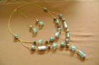 Nwot- Double Strand Blue Glass Beaded 18  Necklace And Pierced Earring Set