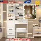 Vanity Makeup Table Dressing Desk Set W  Stool 10 Led Lighted Mirror 6 Drawers