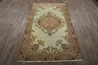 Vintage Turkish Beige Isparta Handmade 4x7 Wool Area Rug Hand Knotted