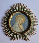 Antique Italian Wood Sunburst Frame With Our  lady Of Peace  Beautiful Print