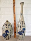 Pair Of 2 Old World Chinese Porcelain Figural Vases Blue Grey White