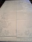 Gorgeous Vintage White Floral Damask Irish Linen Tablecloth 72x106